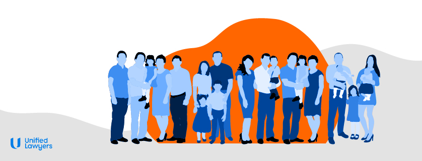 A cartoon image of many different families standing next to each other