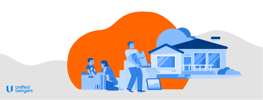 cartoon image of a family moving houses